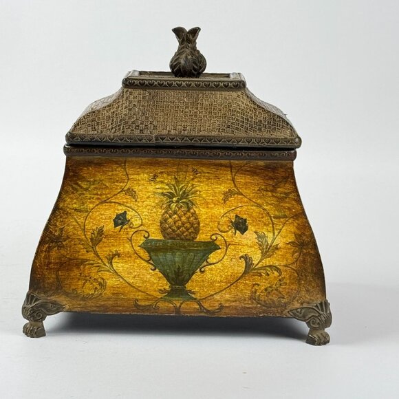 Hospitality Pineapple Curved Chest Decorative Box W/ Ornate Details - Picture 1 of 15